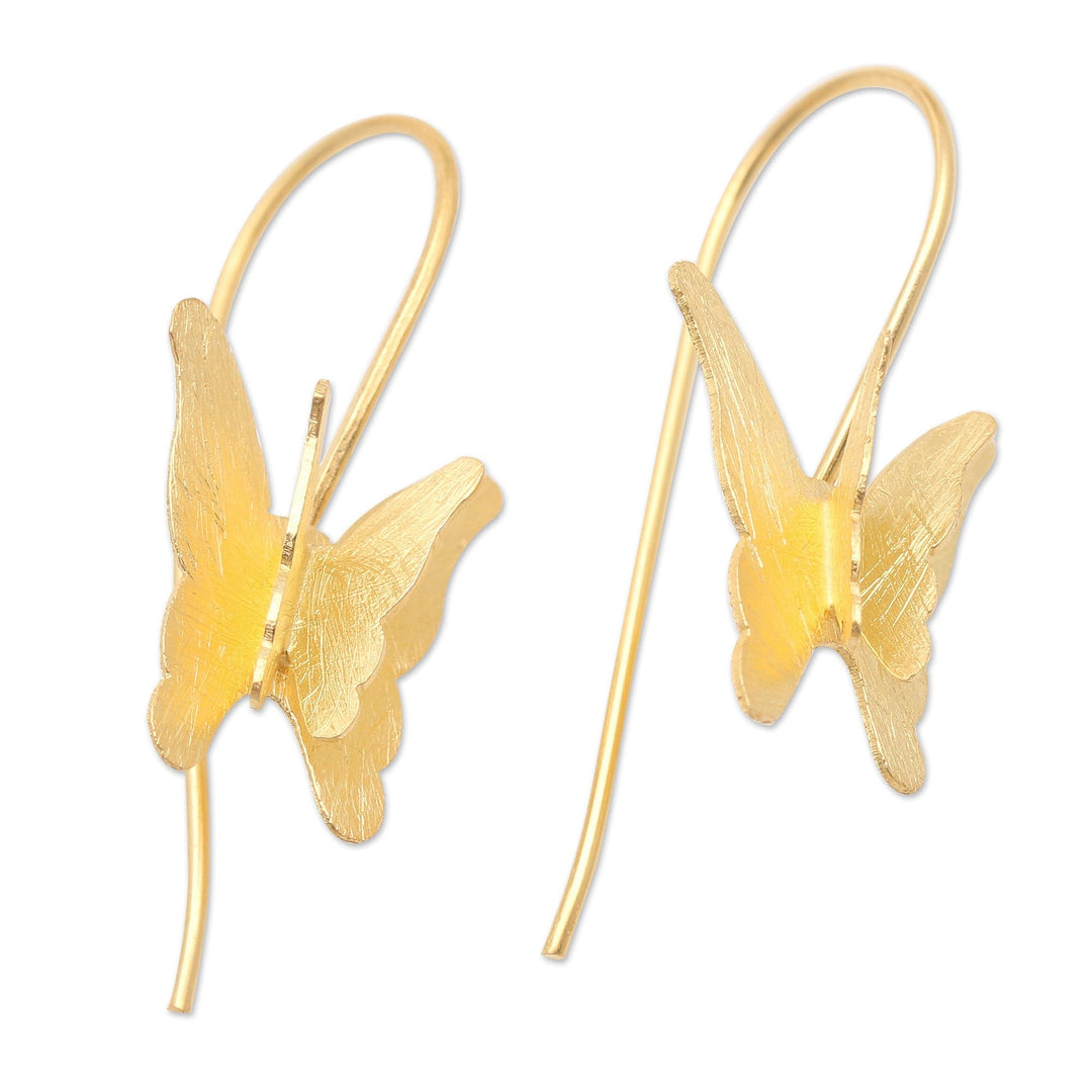 Gold-Plated Butterfly-Motif Drop Earrings - Shimmering Butterfly