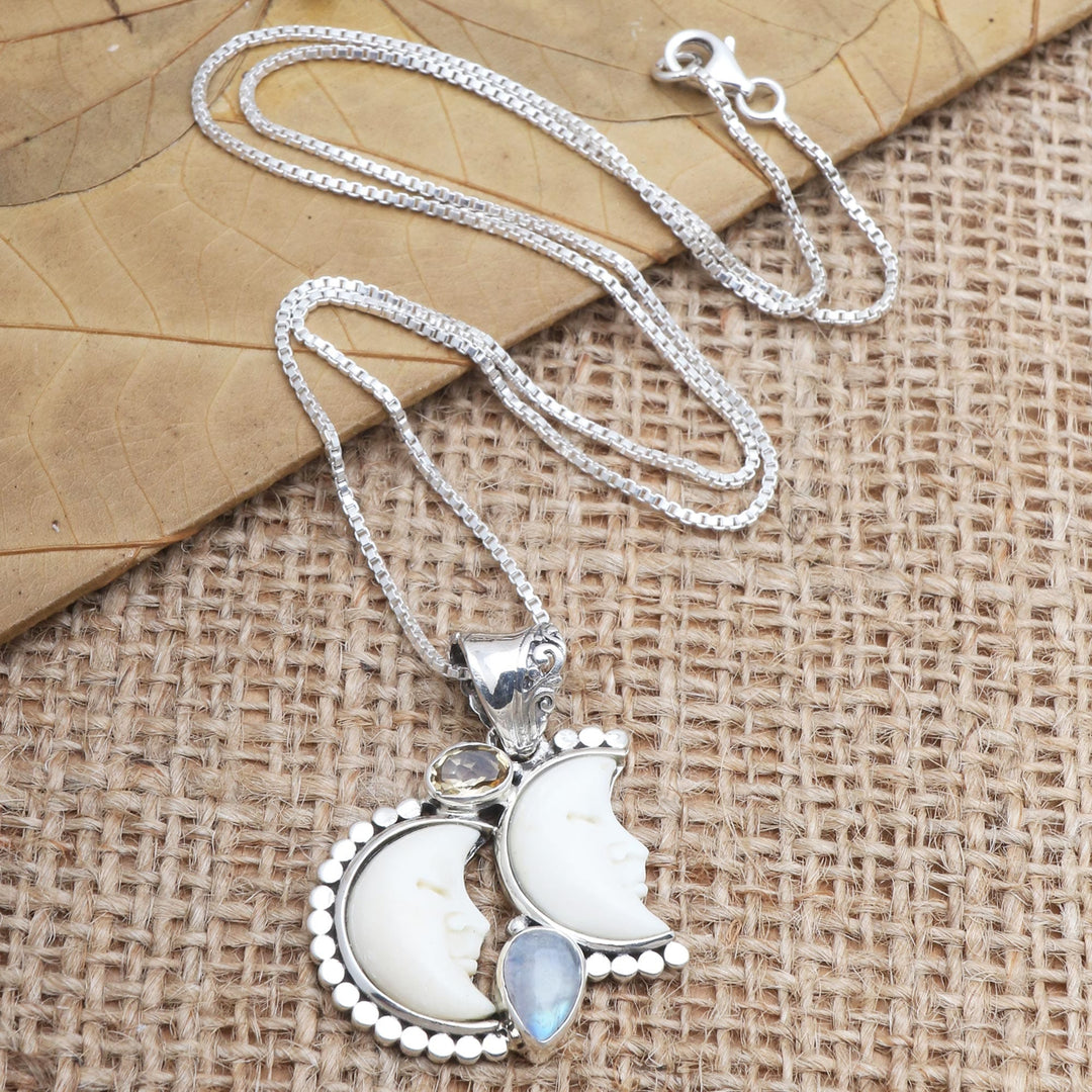 Citrine and Rainbow Moonstone Pendant Necklace - Light by Night