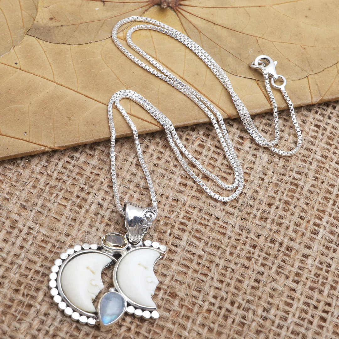 Citrine and Rainbow Moonstone Pendant Necklace - Light by Night