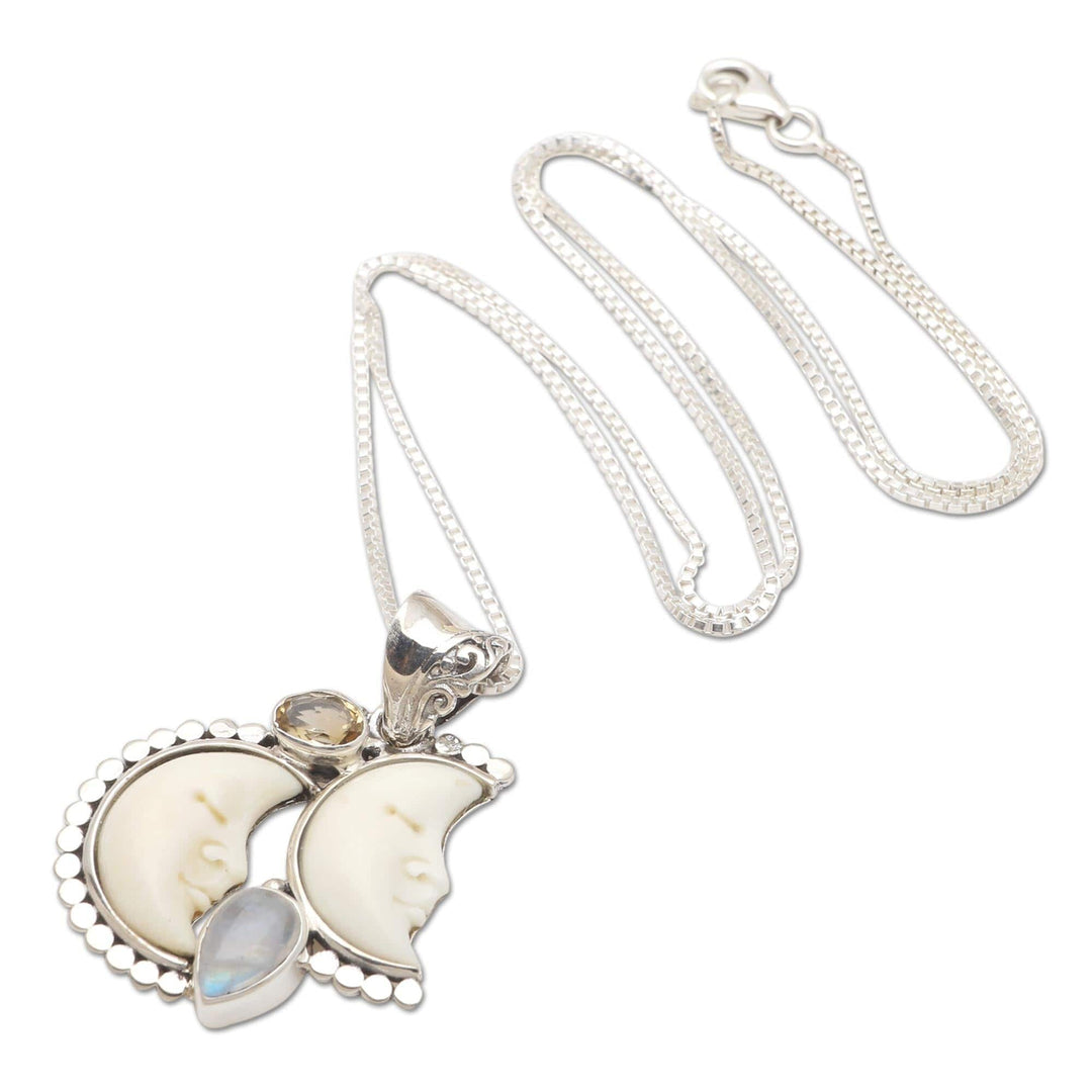 Citrine and Rainbow Moonstone Pendant Necklace - Light by Night