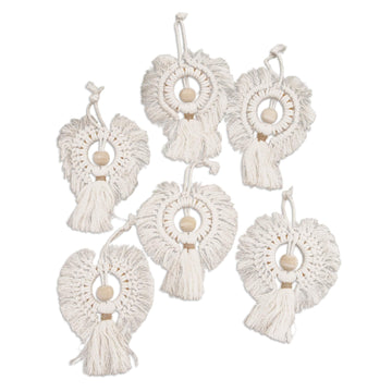 Cotton and Bamboo Angel Holiday Ornaments - Set of 6 - Snow Angels