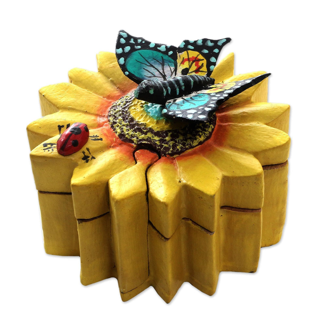 Handmade Sunflower Suar Wood Jewelry Box - Garden Friends