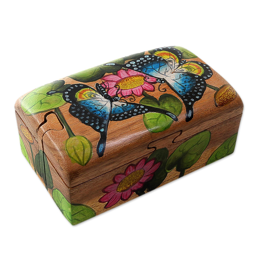 Butterfly-Motif Wood Jewelry Box - Coy Dance