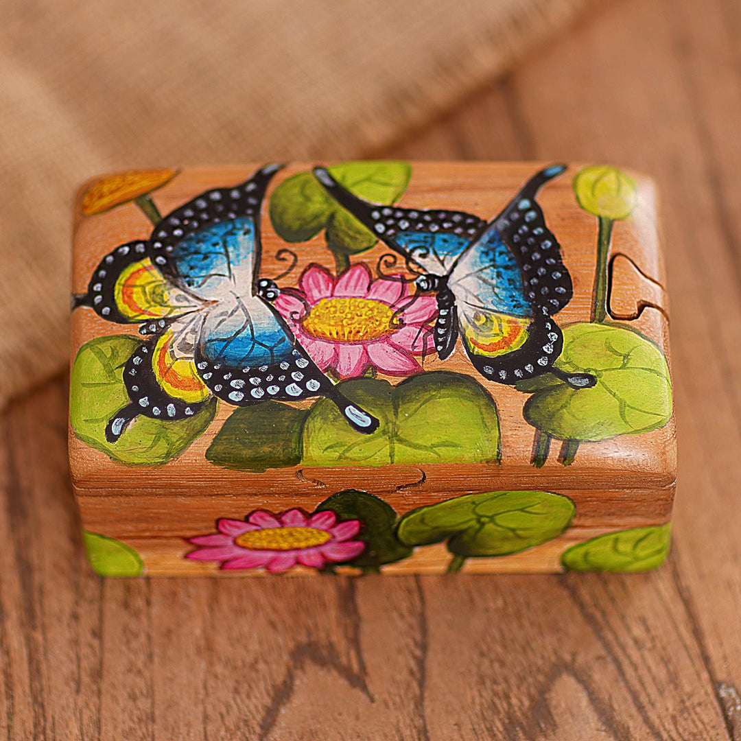 Butterfly-Motif Wood Jewelry Box - Coy Dance