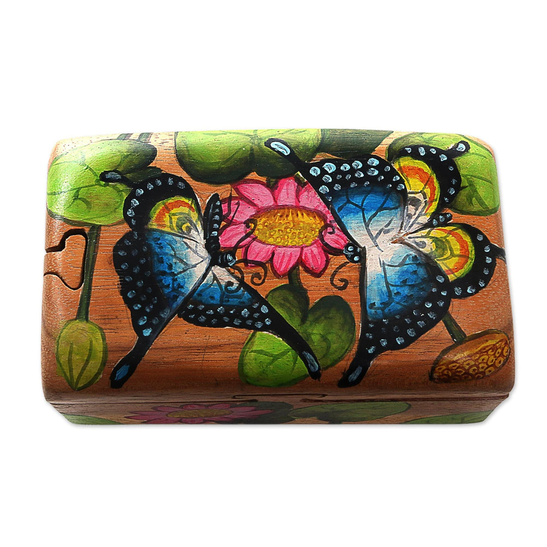 Butterfly-Motif Wood Jewelry Box - Coy Dance