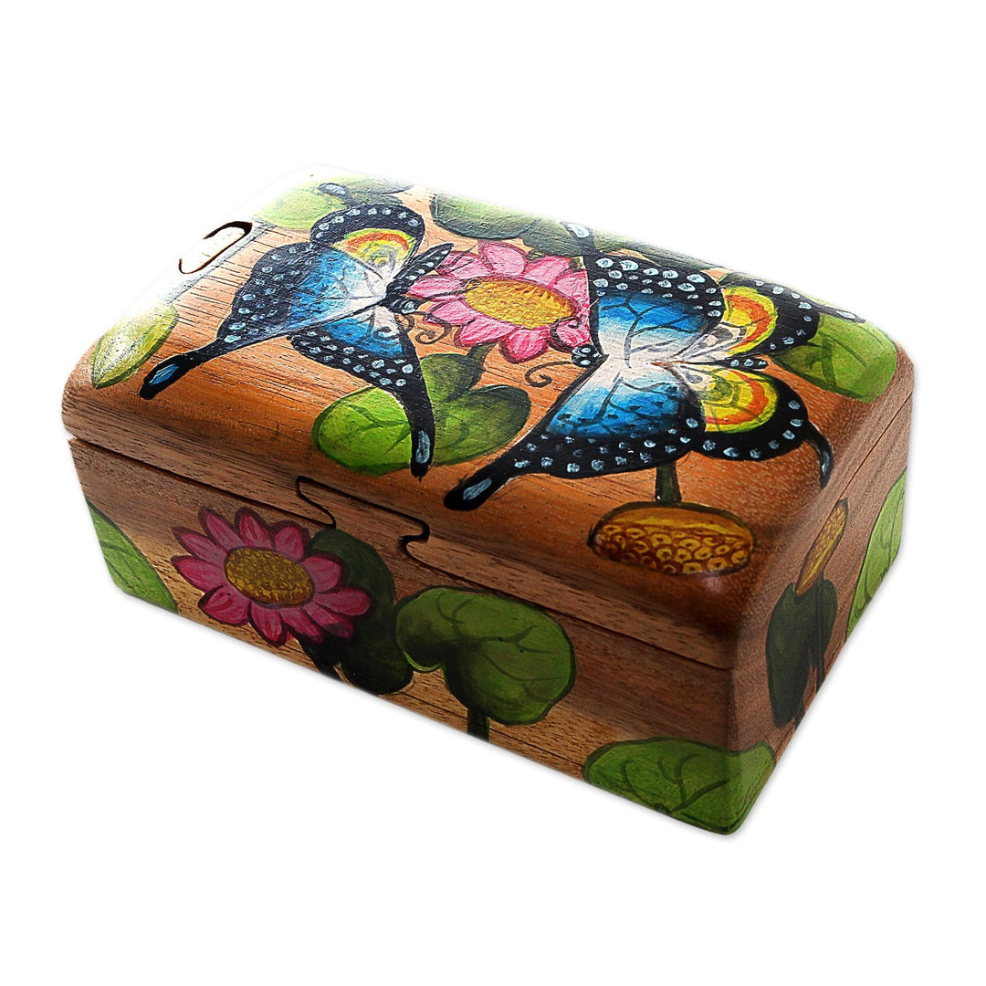 Butterfly-Motif Wood Jewelry Box - Coy Dance