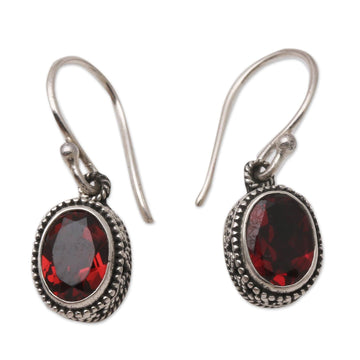 Sterling Silver and Garnet Dangle Earrings - Soft Music in Red