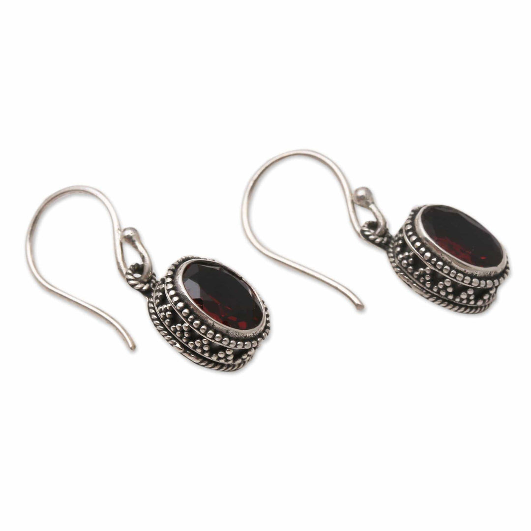 Sterling Silver and Garnet Dangle Earrings - Soft Music in Red