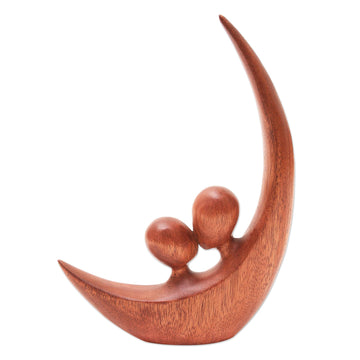 Romantic Handcrafted Suar Wood Statuette - Crescent Pair