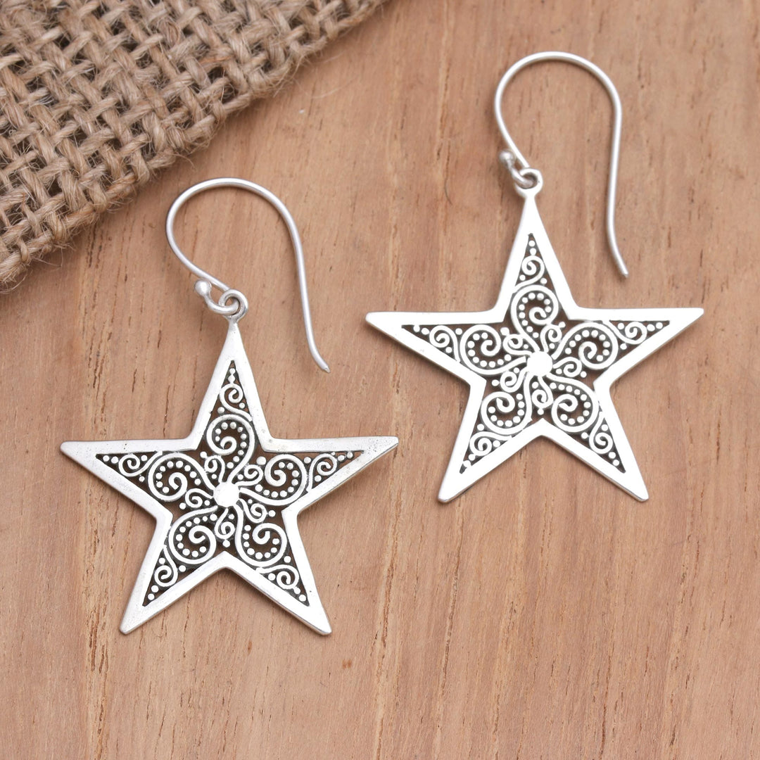 Sterling Silver Star-Motif Dangle Earrings - Superstar Glow