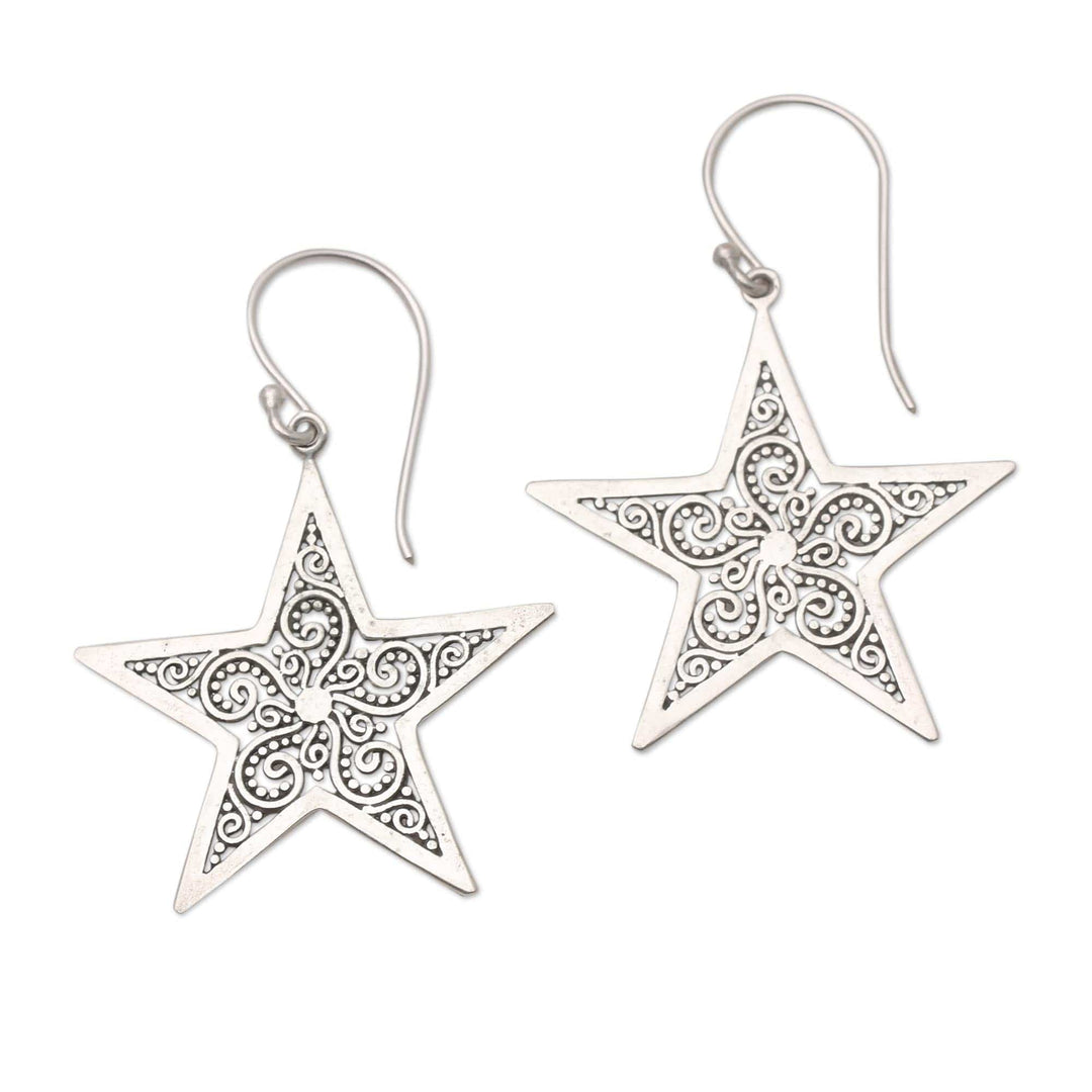 Sterling Silver Star-Motif Dangle Earrings - Superstar Glow