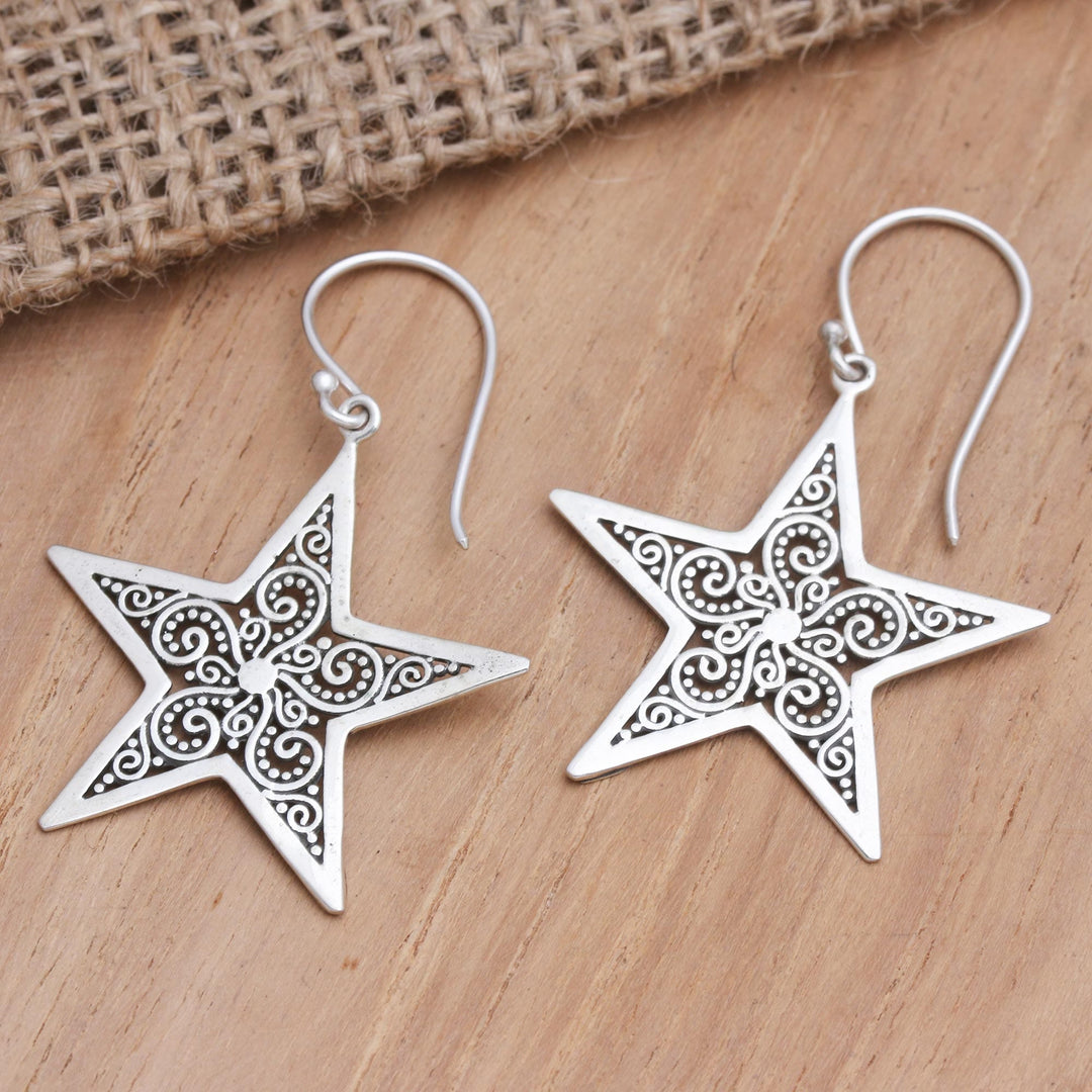 Sterling Silver Star-Motif Dangle Earrings - Superstar Glow