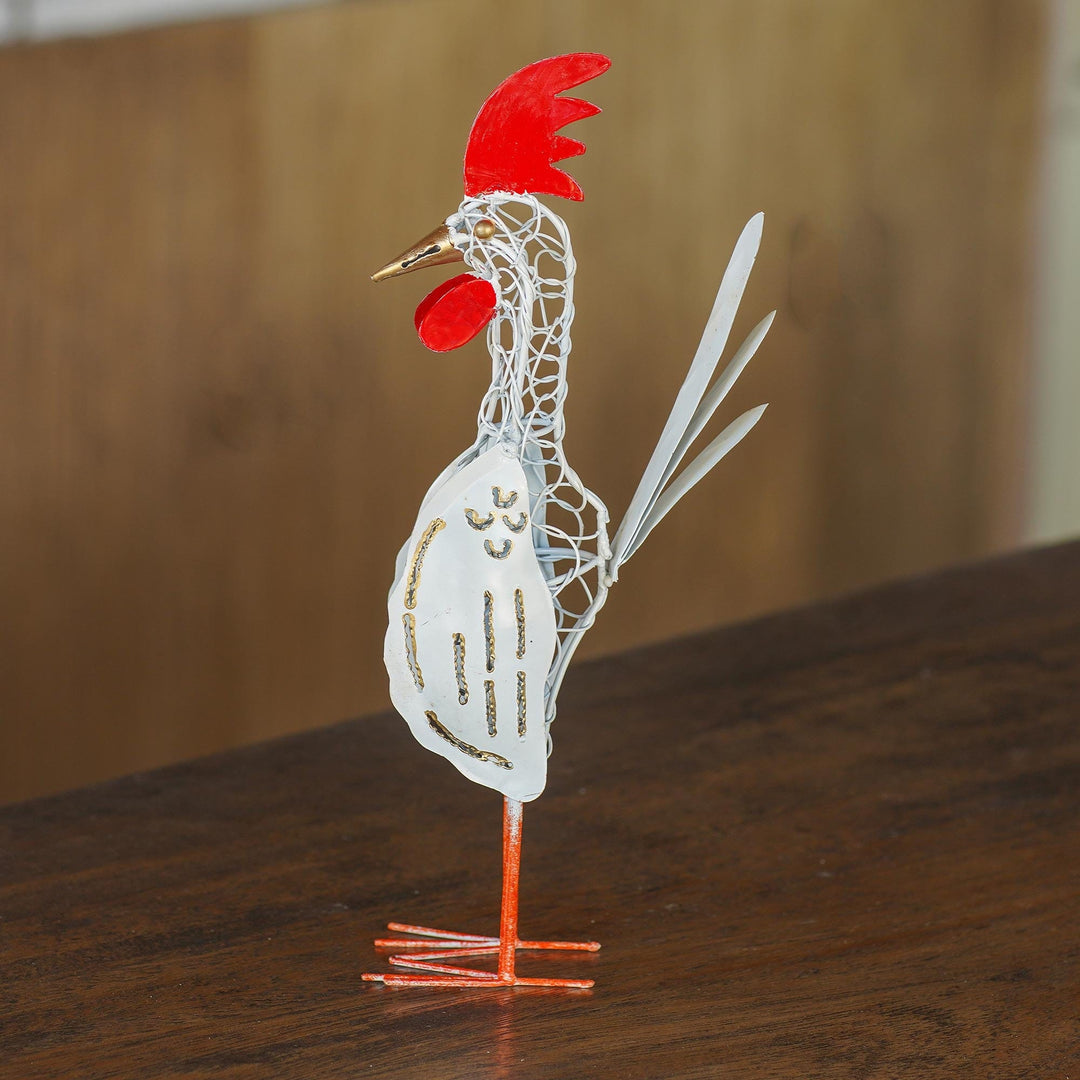 Wrought Iron Chicken Statuette - Brave Bird