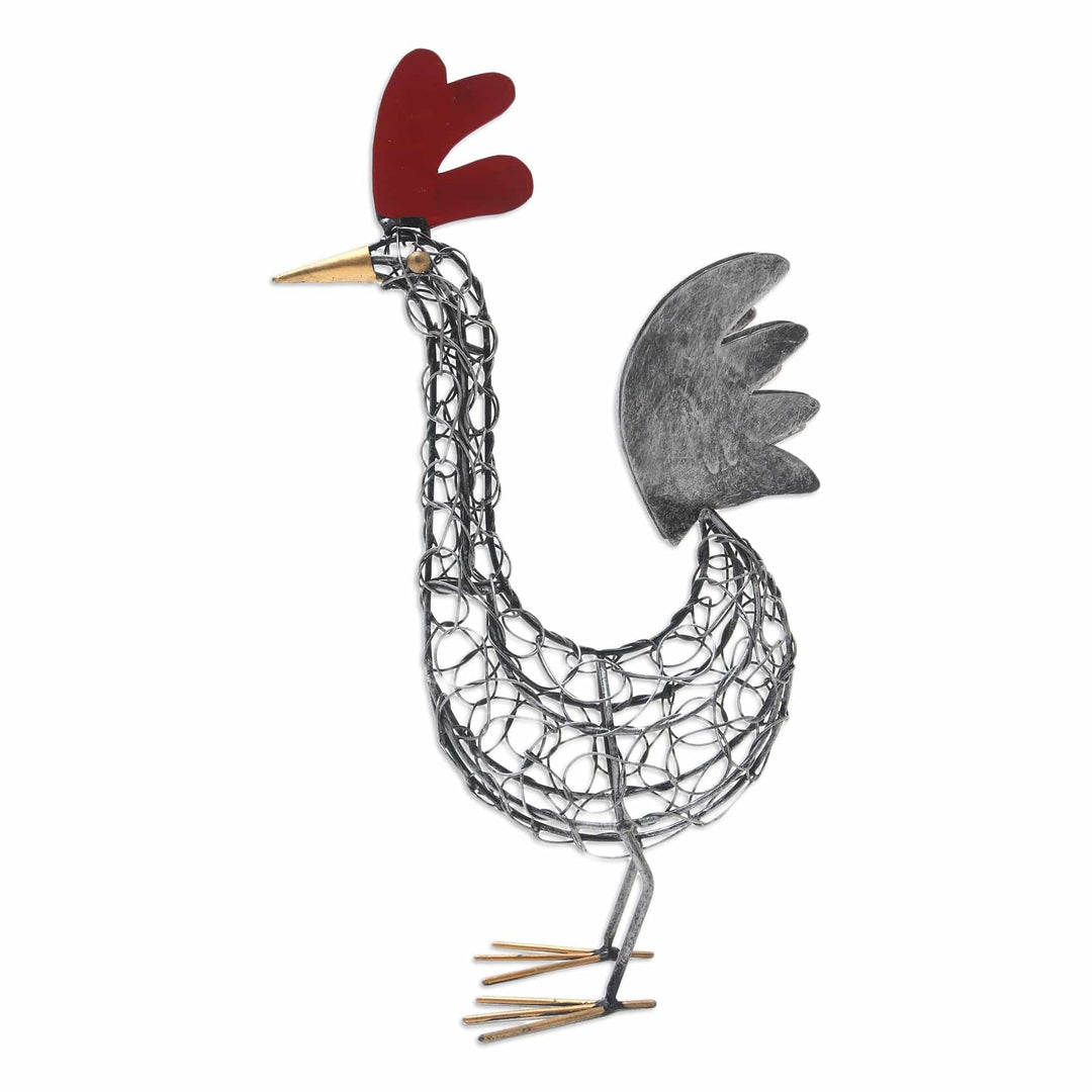 Handcrafted Wrought Iron Chicken Statuette - Spring Chicken