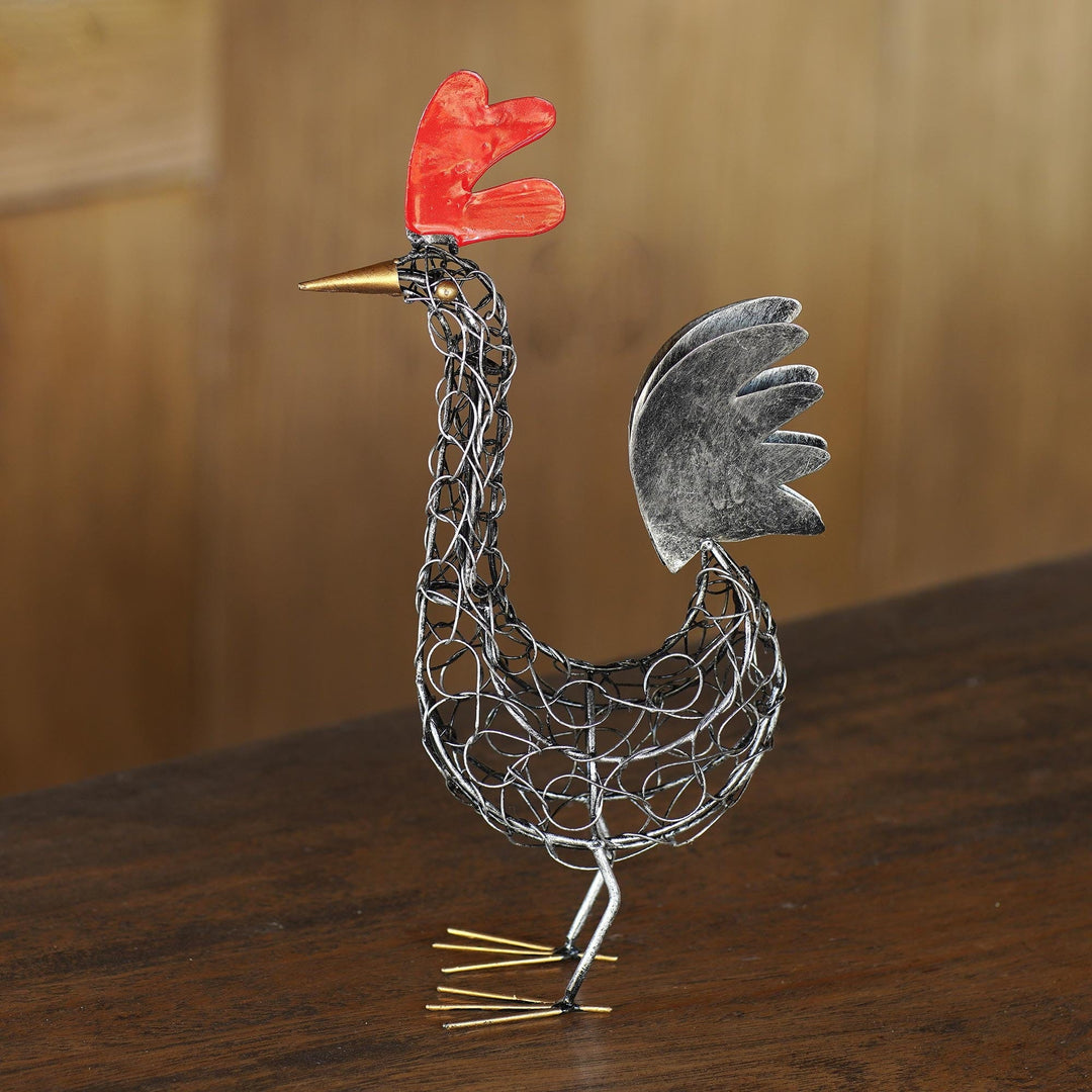 Handcrafted Wrought Iron Chicken Statuette - Spring Chicken