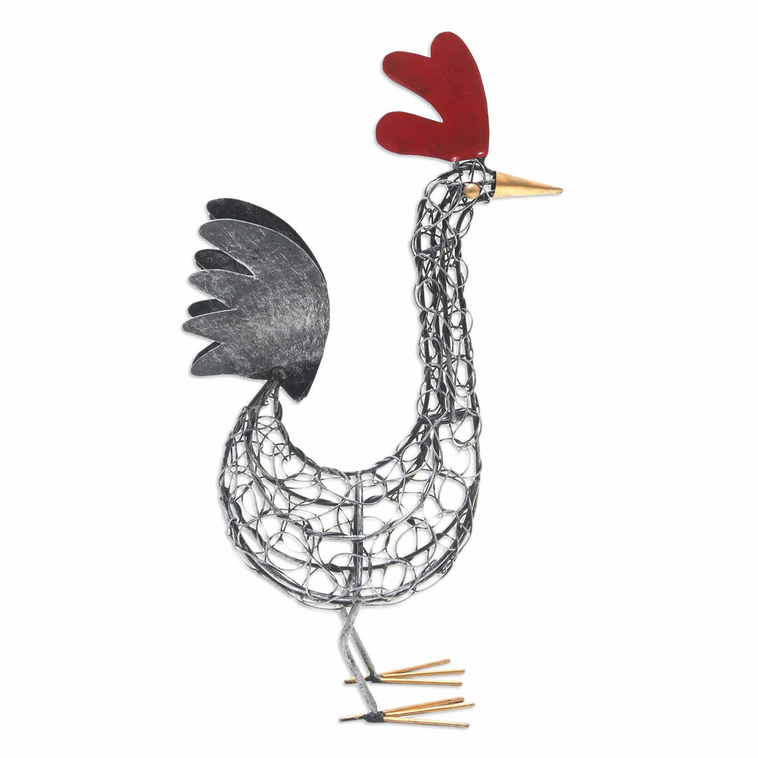 Handcrafted Wrought Iron Chicken Statuette - Spring Chicken
