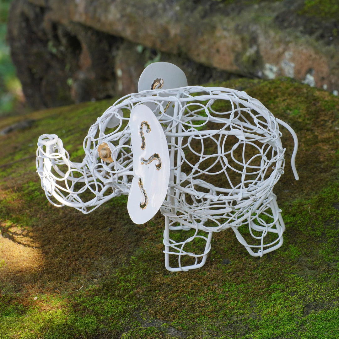 Handmade Wrought Iron Elephant Statuette - White Elephant