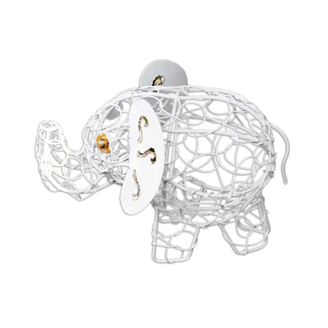 Handmade Wrought Iron Elephant Statuette - White Elephant