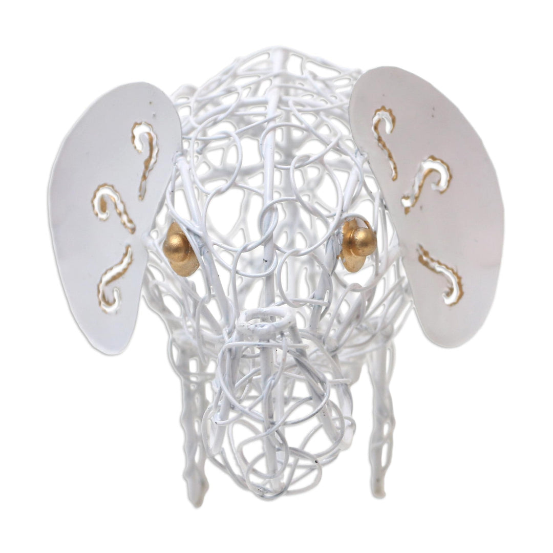 Handmade Wrought Iron Elephant Statuette - White Elephant