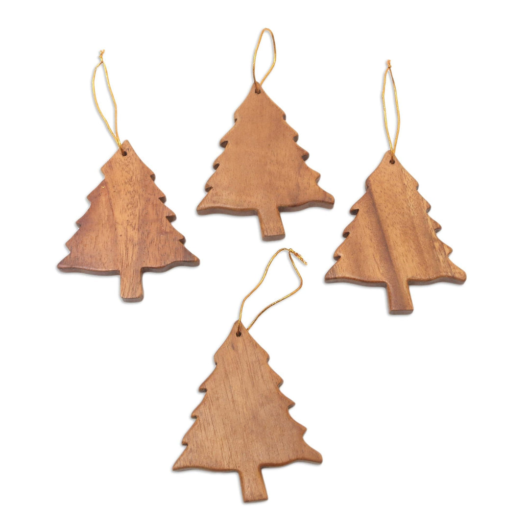 Tree-Shaped Wood Ornaments (Set of 4) - Simple Evergreens – GlobeIn
