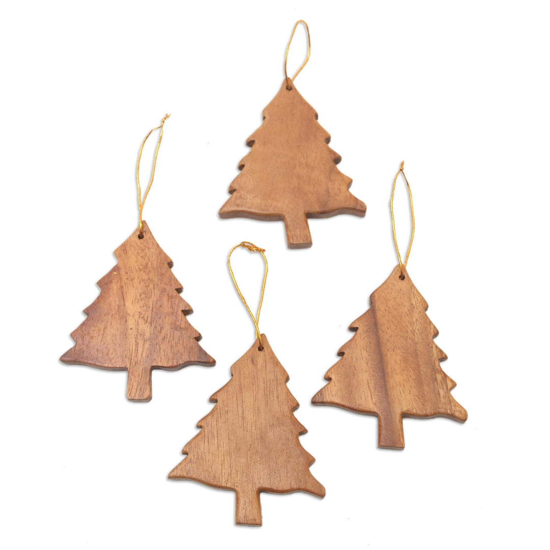 Tree-Shaped Wood Ornaments (Set of 4) - Simple Evergreens – GlobeIn