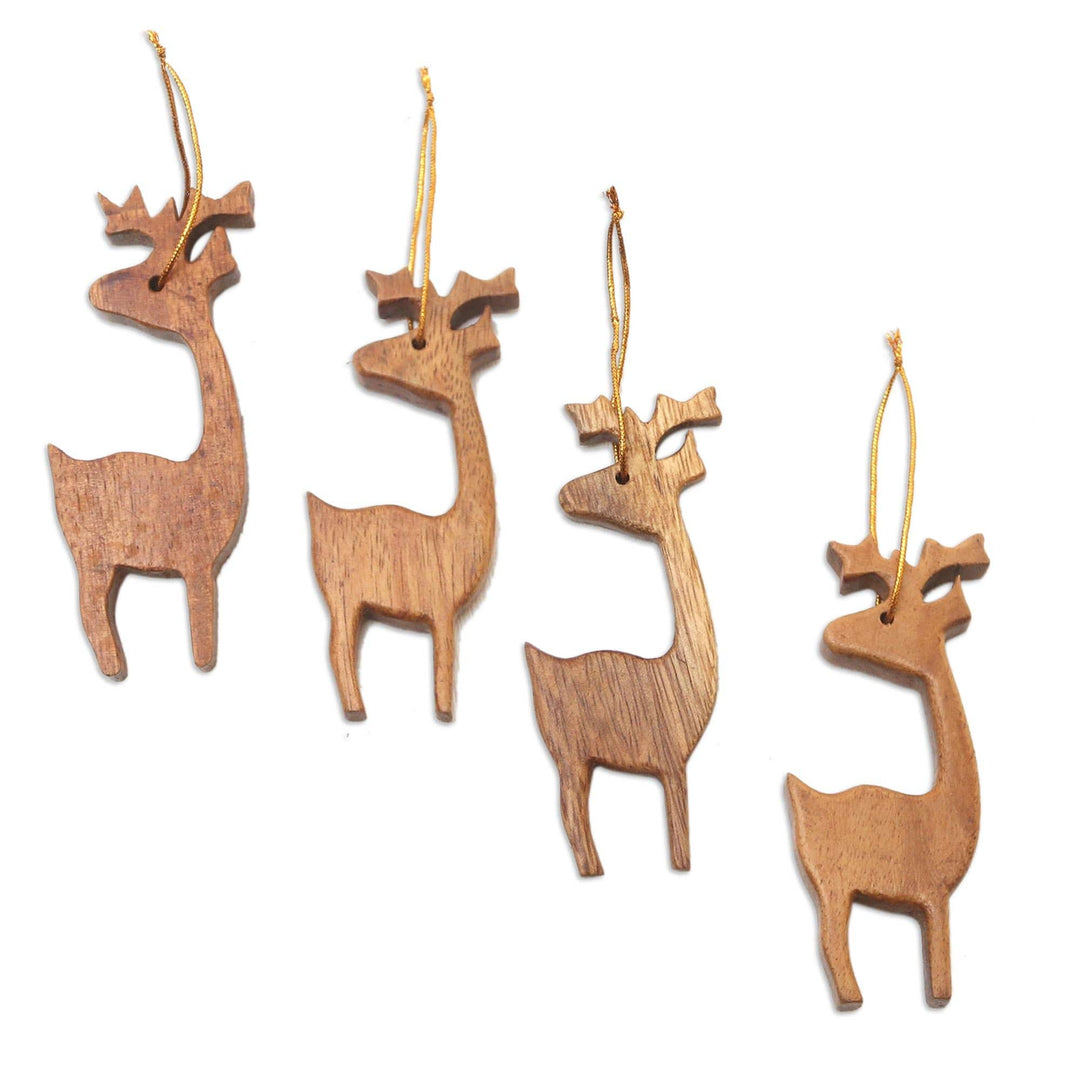 Wooden Ornaments - Set of 4 - Santa's Herd