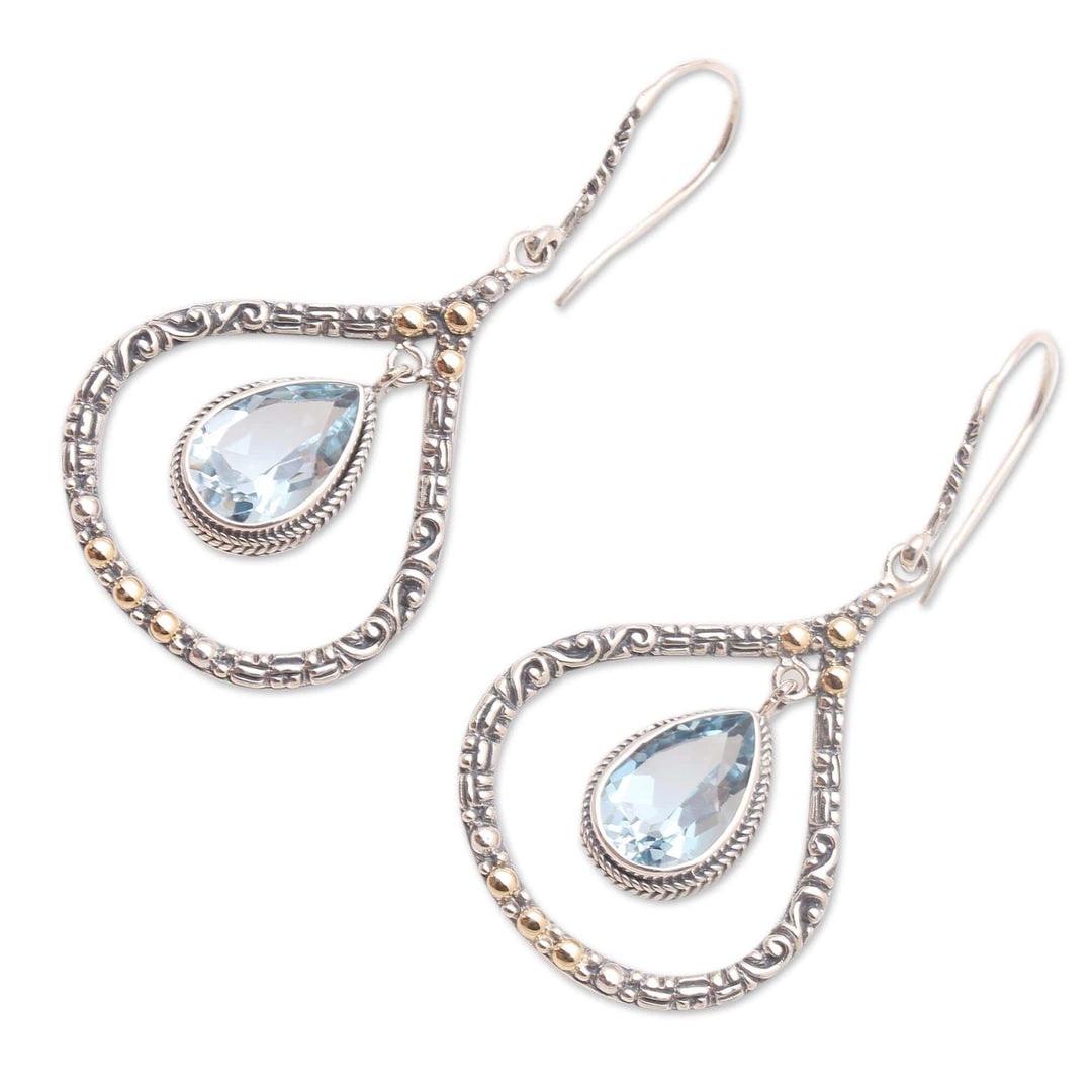 Gold-Accented Blue Topaz Dangle Earrings - Clear Eyes in Sky
