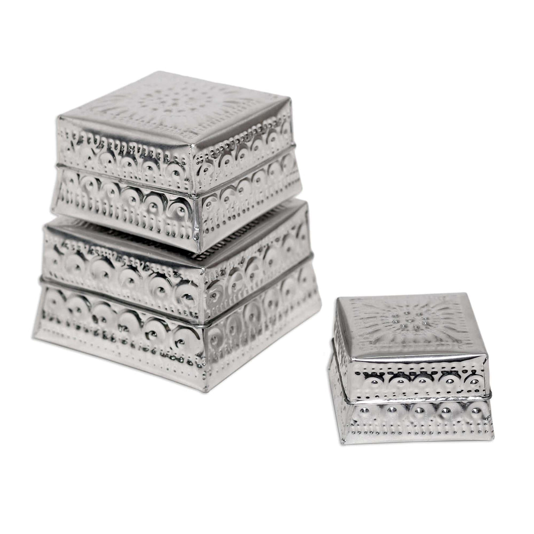 Decorative Aluminum Boxes - Set of 3 - Shimmering Pyramid