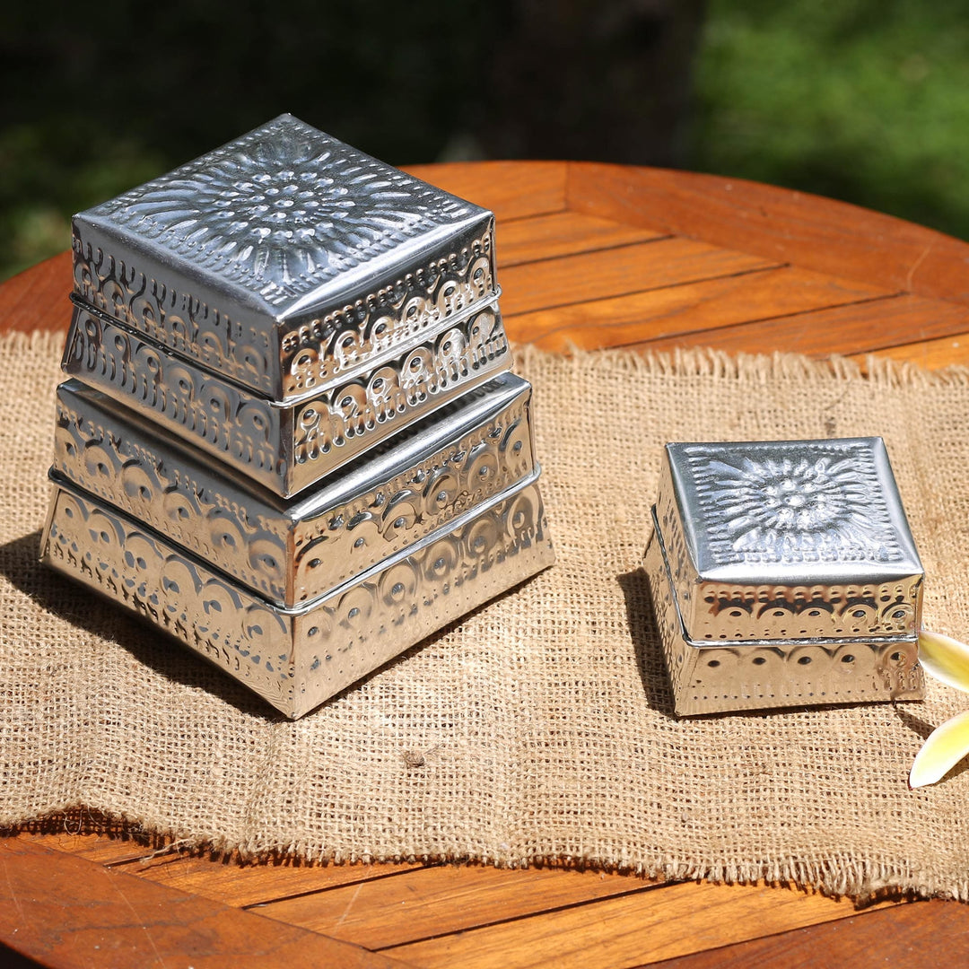 Decorative Aluminum Boxes - Set of 3 - Shimmering Pyramid