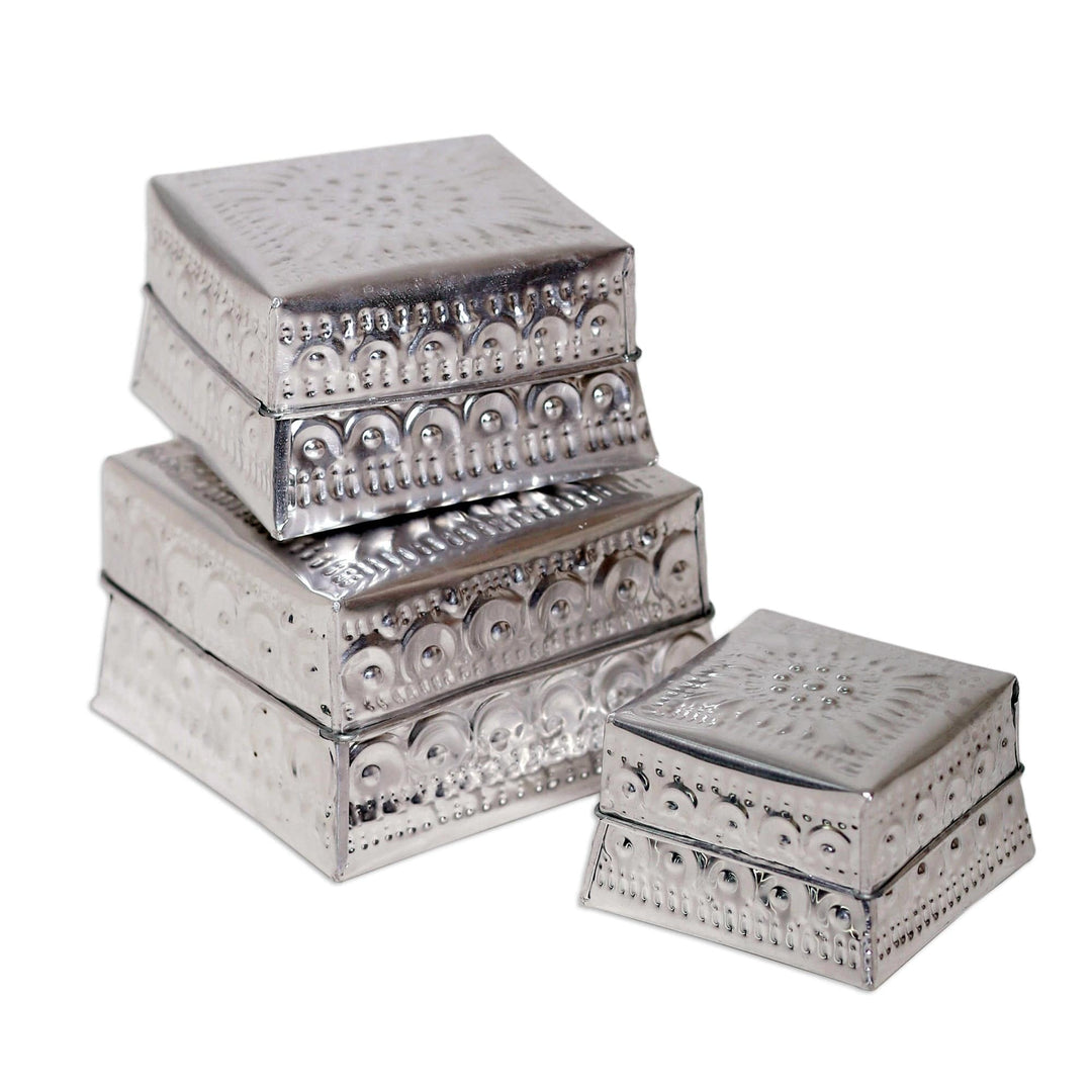 Decorative Aluminum Boxes - Set of 3 - Shimmering Pyramid