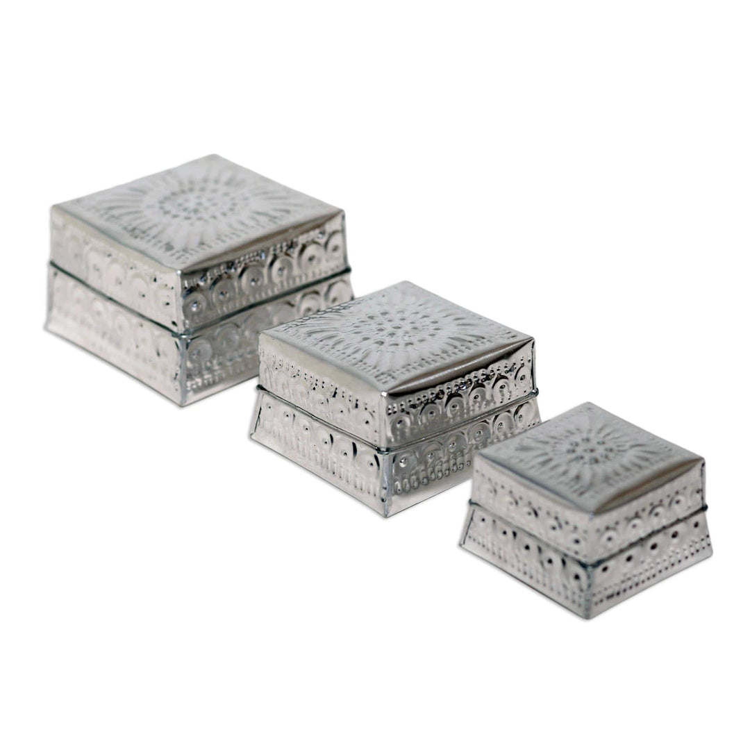 Decorative Aluminum Boxes - Set of 3 - Shimmering Pyramid