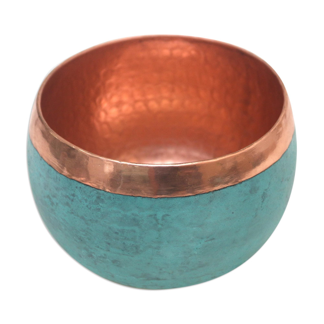 Decorative Copper Bowl with Hammered Finish - Green Tosca