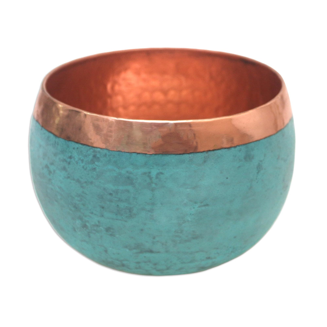 Decorative Copper Bowl with Hammered Finish - Green Tosca