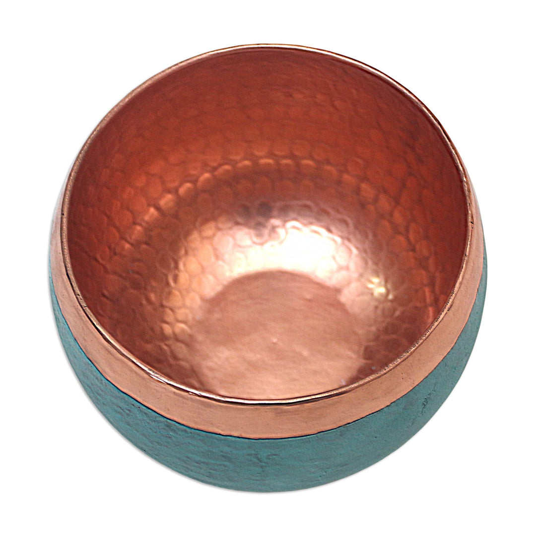Decorative Copper Bowl with Hammered Finish - Green Tosca