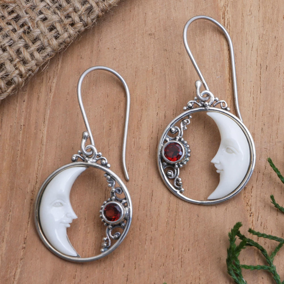 Sterling Silver and Garnet Dangle Earrings - One Moonlit Night