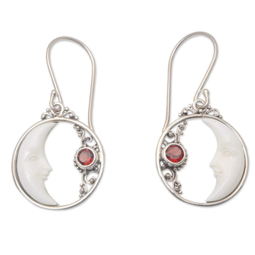 Sterling Silver and Garnet Dangle Earrings - One Moonlit Night