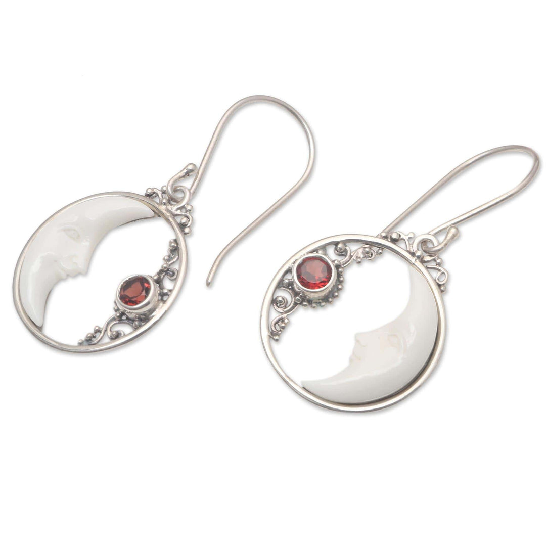 Sterling Silver and Garnet Dangle Earrings - One Moonlit Night