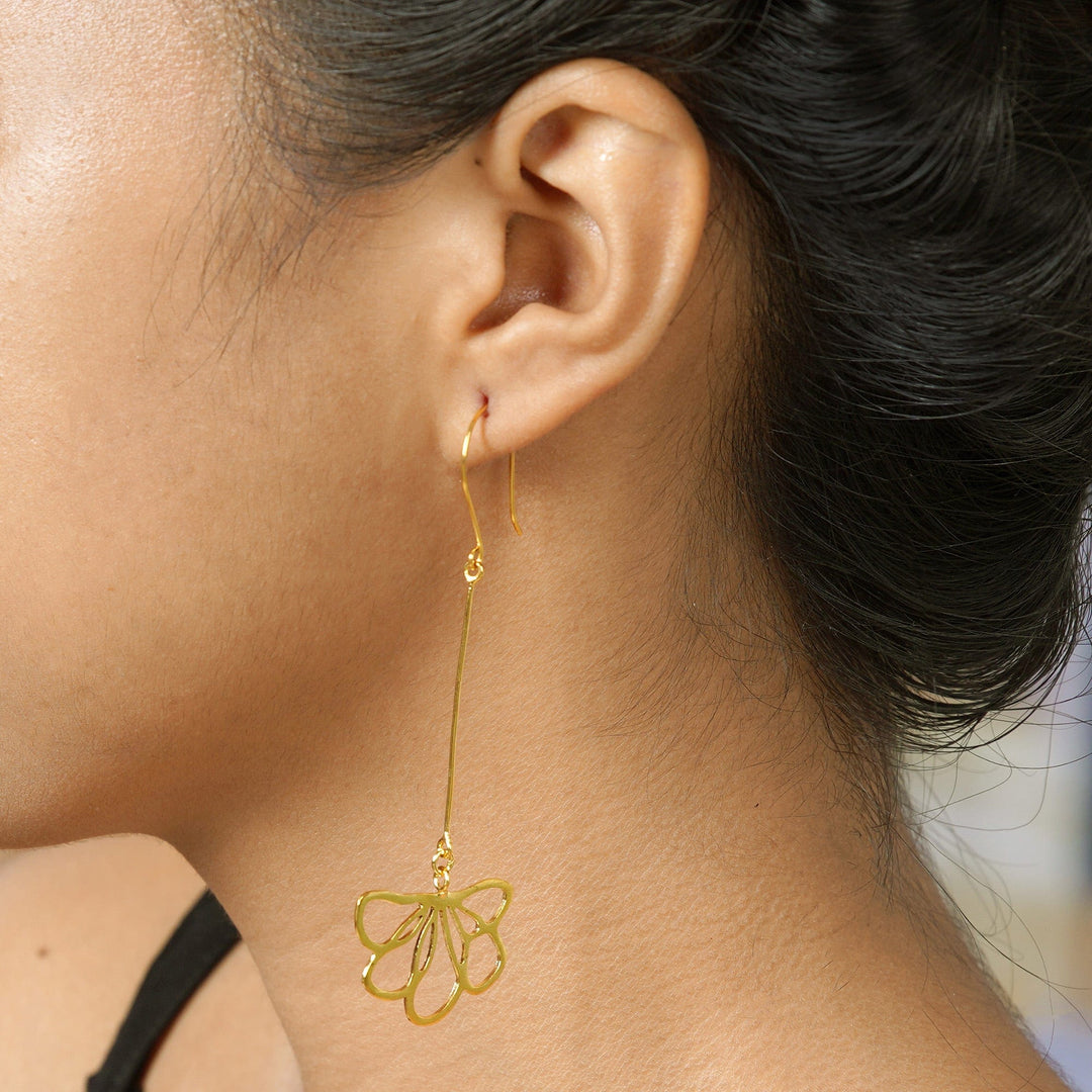 FLORAL STUD WITH HANGING CHARMS GOLD EARRINGS - Navrathan