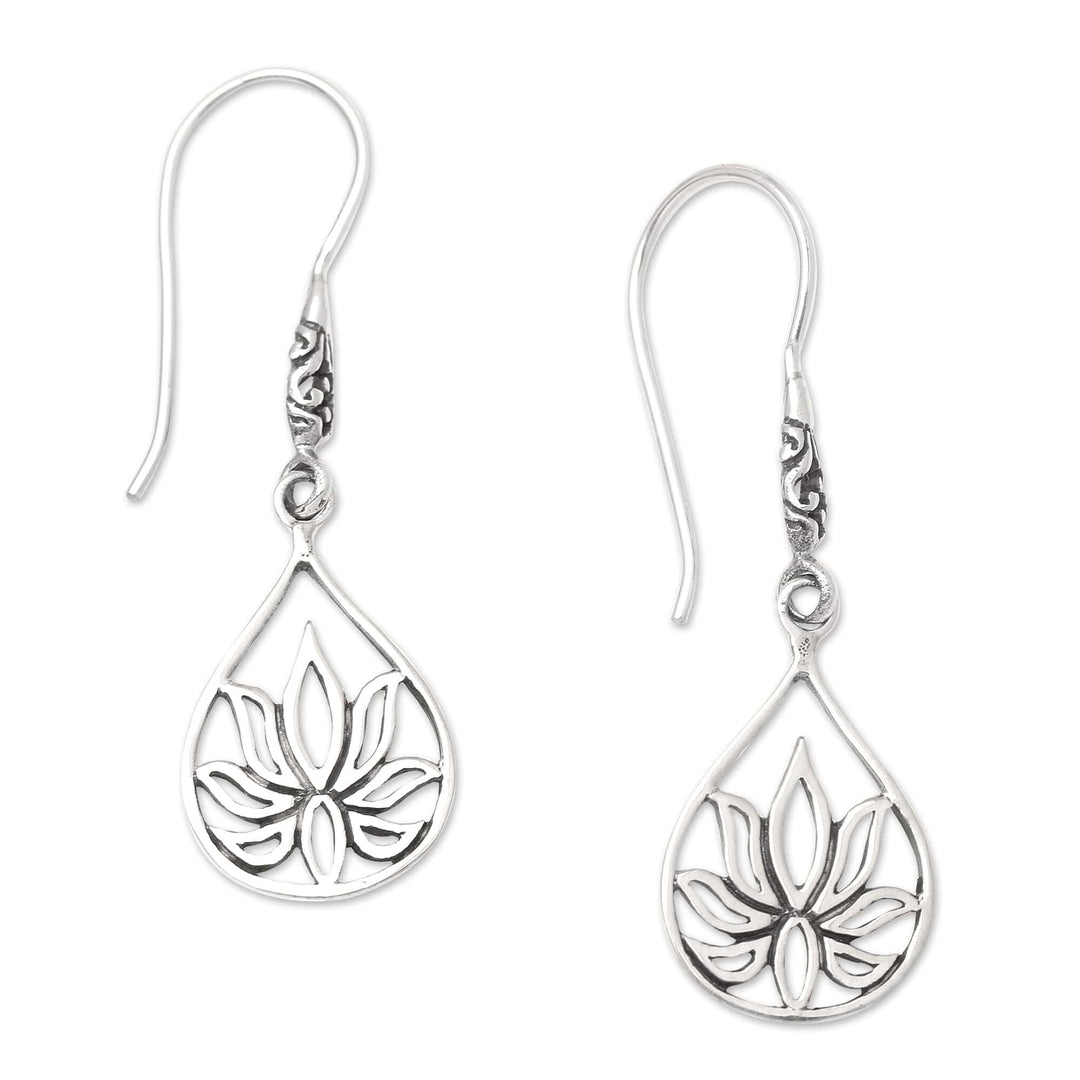Sterling Silver Dangle Earrings with Lotus Motif - Clasped Lotus