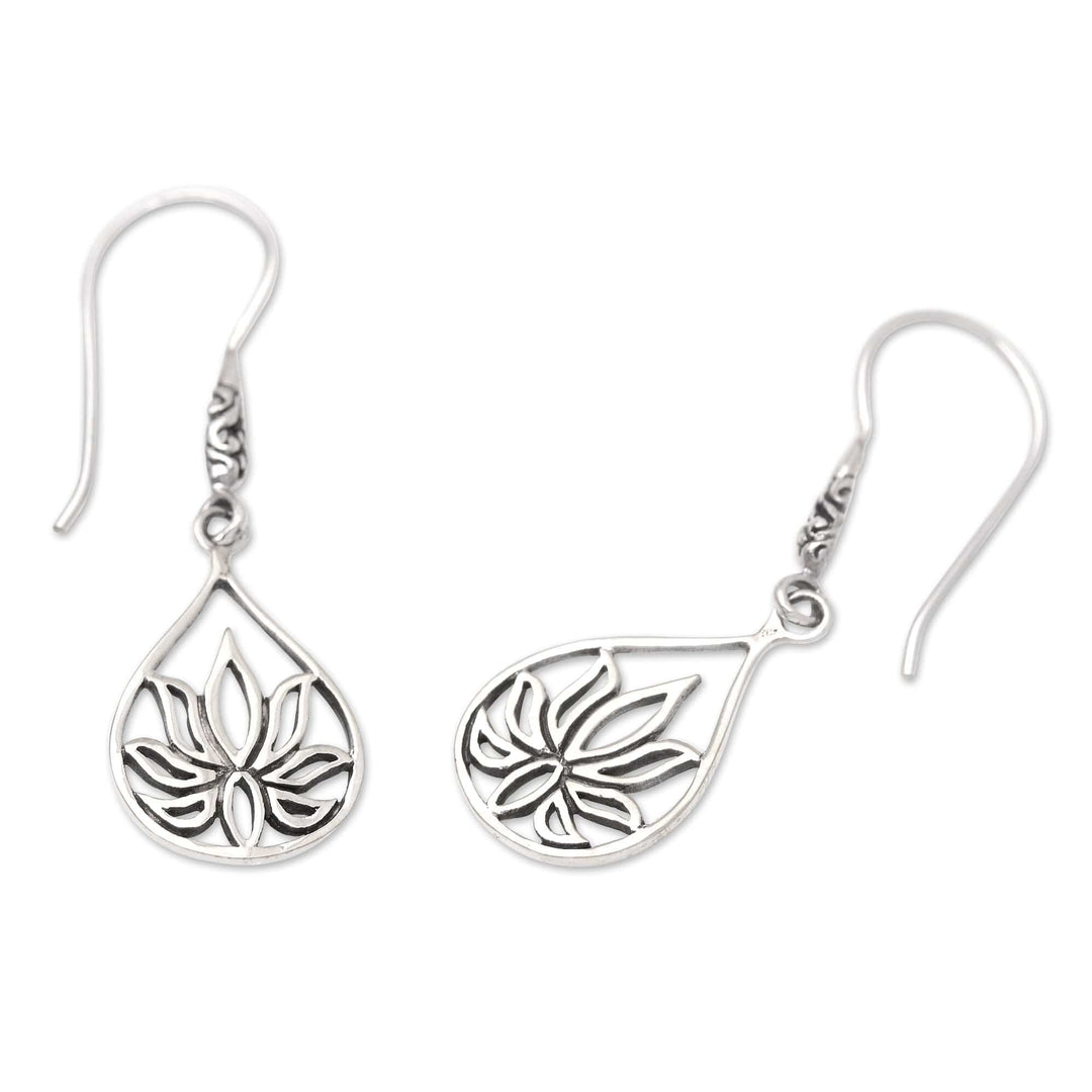 Sterling Silver Dangle Earrings with Lotus Motif - Clasped Lotus