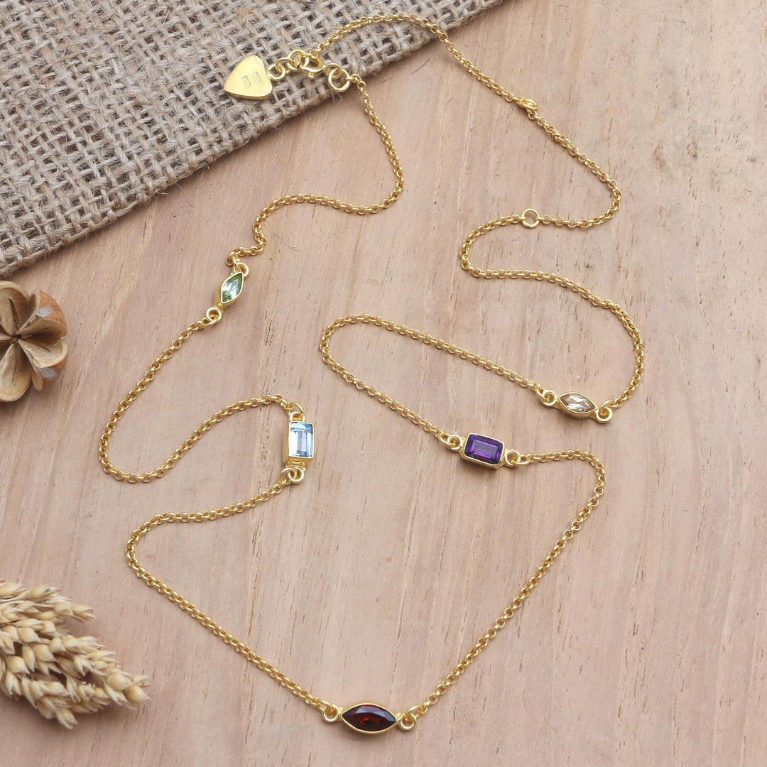 Gold-Plated Birthstone Station Necklace - Heaven's Rainbow