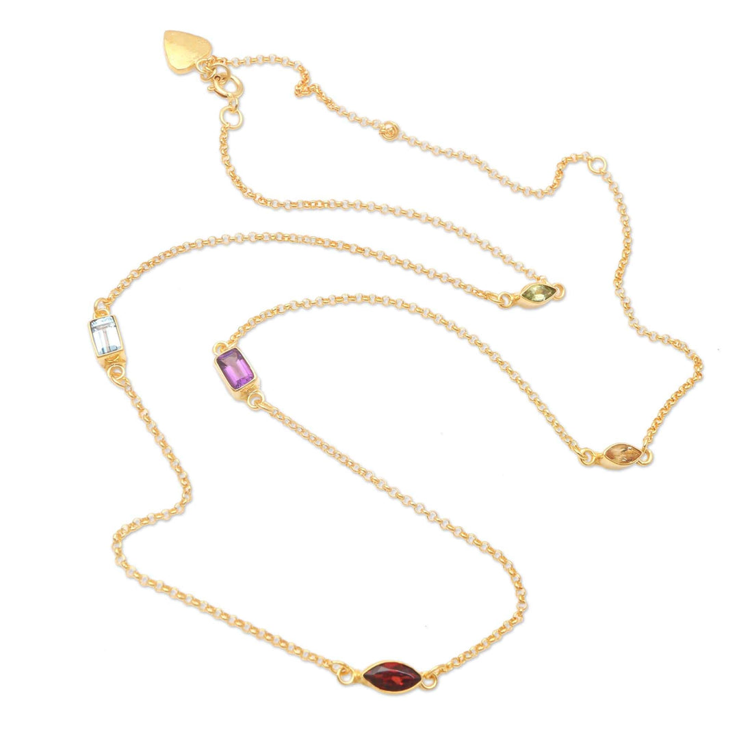 Gold-Plated Birthstone Station Necklace - Heaven's Rainbow