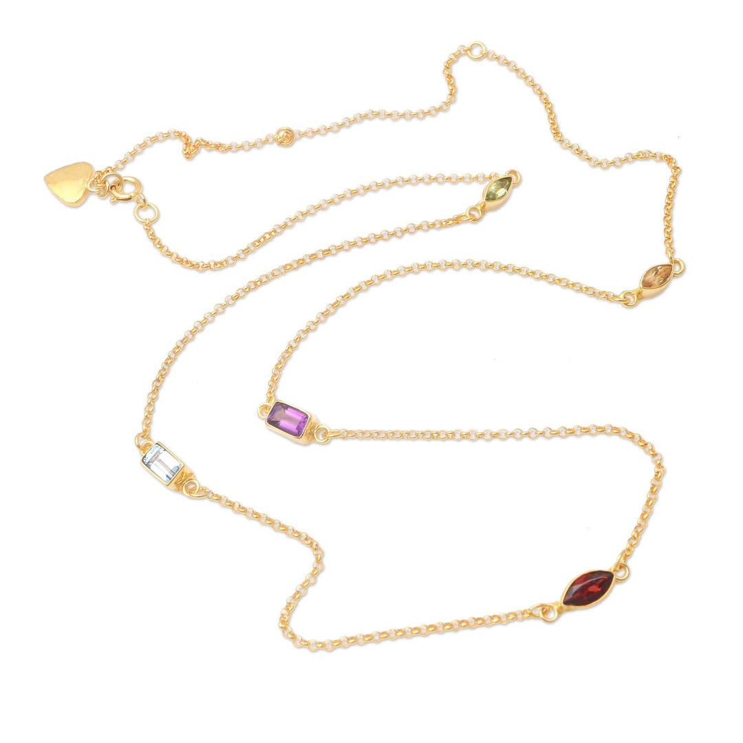 Gold-Plated Birthstone Station Necklace - Heaven's Rainbow