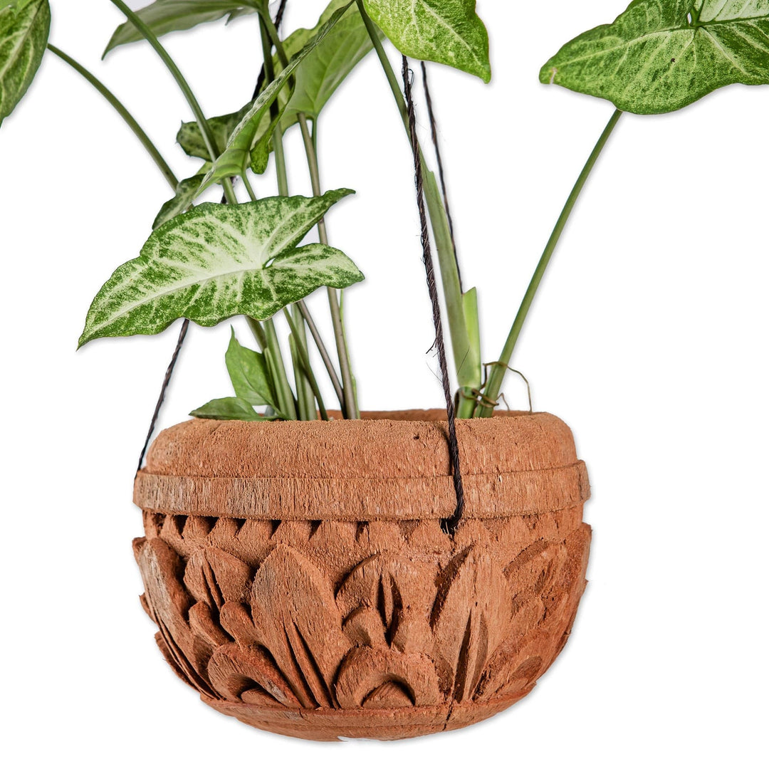 Handcrafted Coconut Shell Planter - Floating Florals
