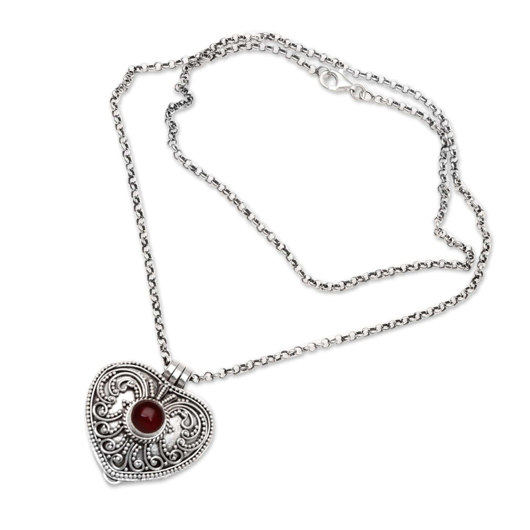 Garnet Locket Necklace with Heart Motif - Open Secret