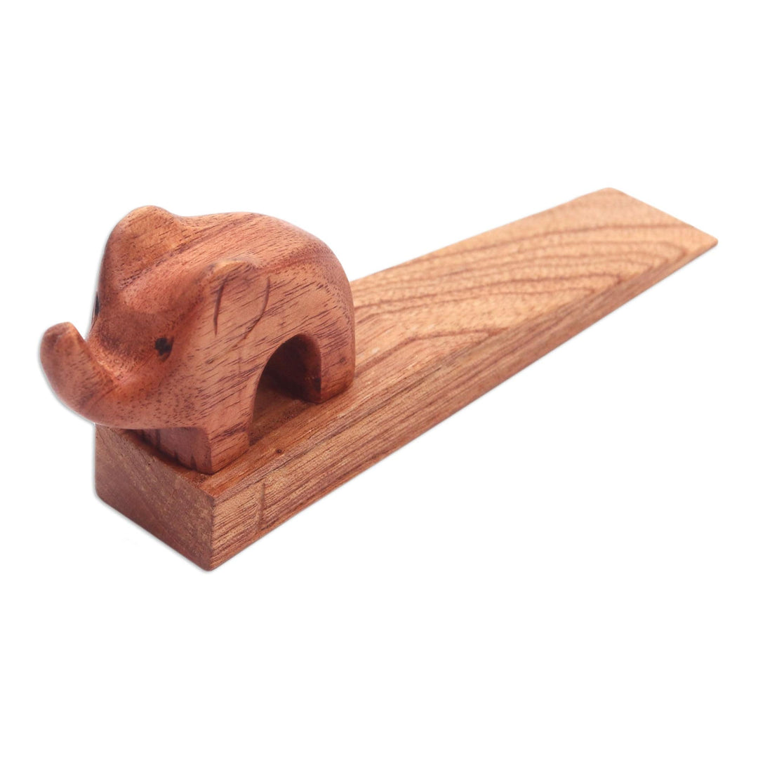 Hand-Carved Wood Doorstop - Cute Elephant