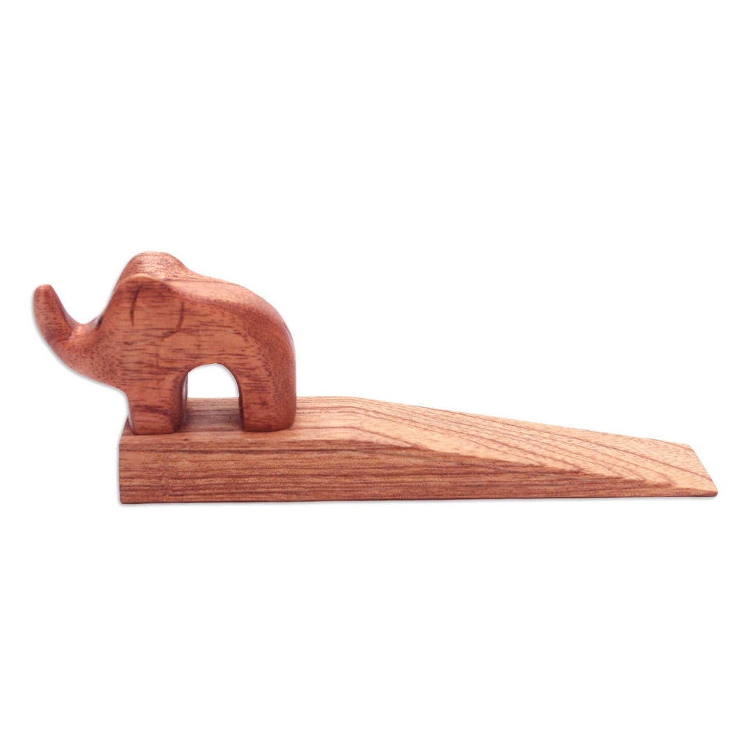 Hand-Carved Wood Doorstop - Cute Elephant