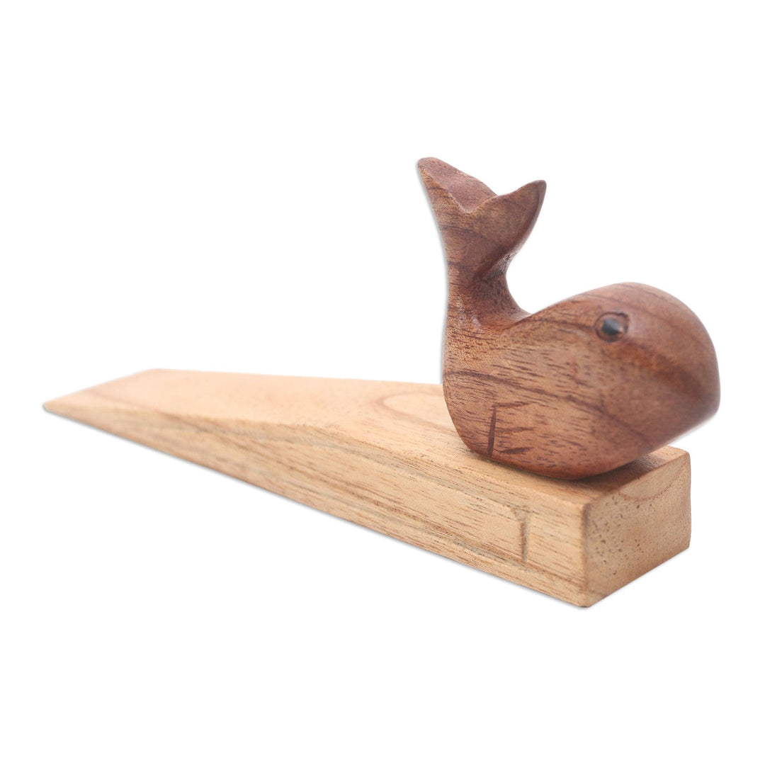 Wood Door Stop with Whale Motif - Whale of a Time