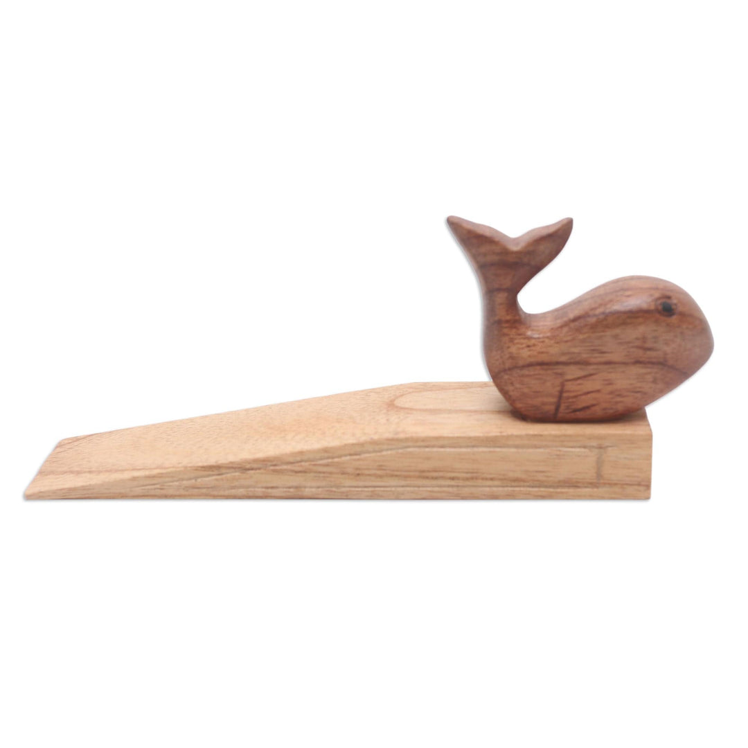 Wood Door Stop with Whale Motif - Whale of a Time