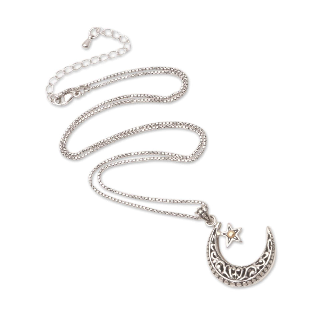 Gold-Accented Pendant Necklace with Moon Motif - Crescent Companion